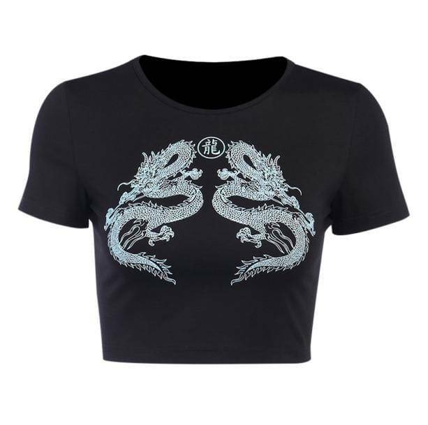 Y2K Aesthetic Chinese Dragon T-Shirt - Cute Tops for Grunge & Coquette Styles