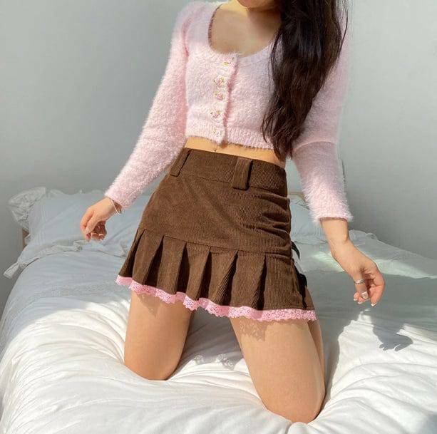 Y2K Aesthetic Corduroy Skirt: Cute Tops & Grunge Style Essentials