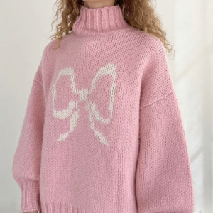 Y2K Aesthetic Cutesy Bow Sweater - Cute Tops for Coquette & Grunge Styles