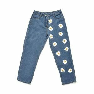 Y2K Aesthetic Daisy Flower Pants - Cute Tops for Coquette & Grunge Styles