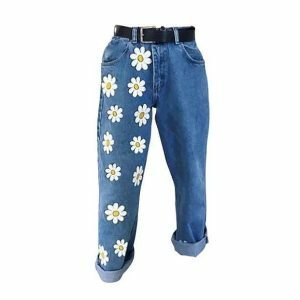 Y2K Aesthetic Daisy Flower Pants - Cute Tops for Coquette & Grunge Styles