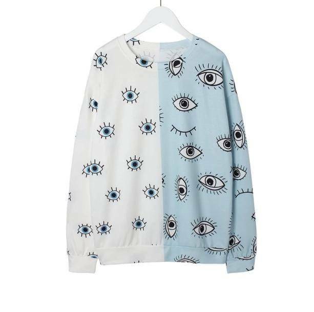 Y2K Aesthetic Eye Print Sweatshirt - Cute Tops for Grunge & Coquette Styles