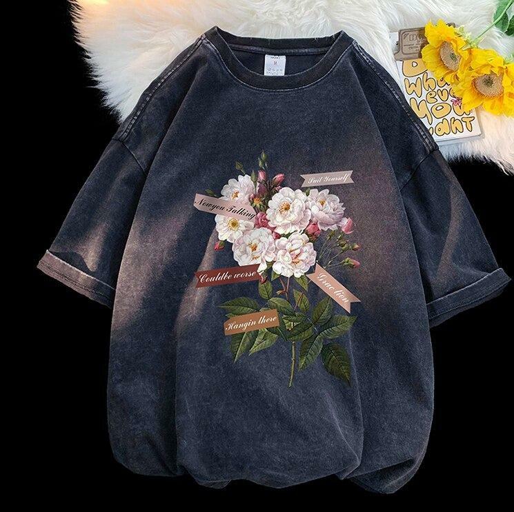 Y2K Aesthetic Flowers Tee - Cute Tops for Coquette & Grunge Styles