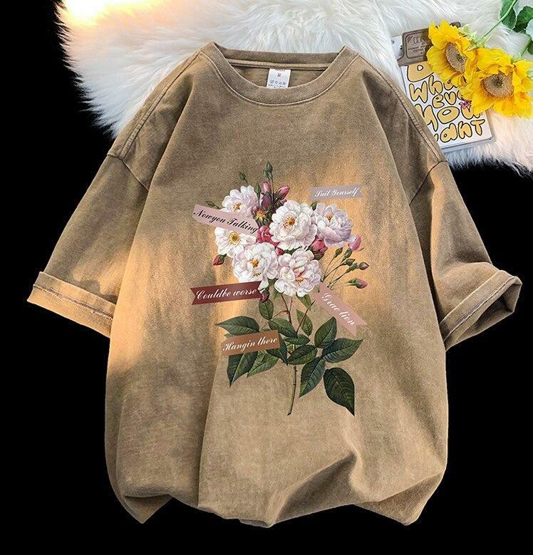 Y2K Aesthetic Flowers Tee - Cute Tops for Coquette & Grunge Styles