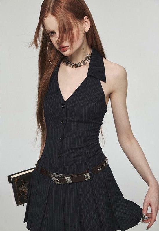 Y2K Aesthetic Halter Mini Dress - Grunge & Coquette Style Outfit