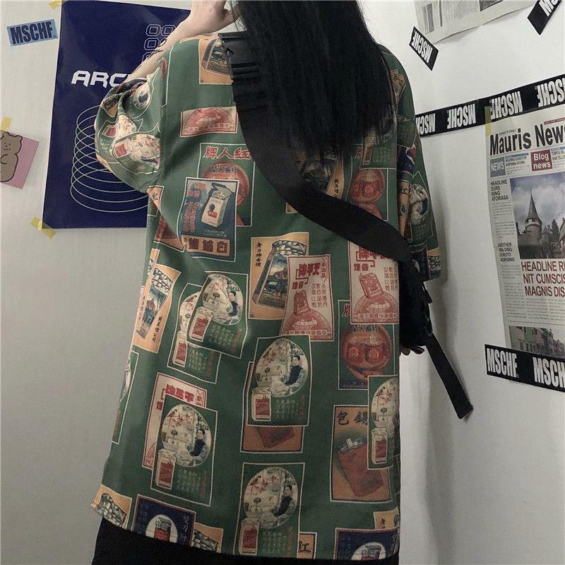 Y2K Aesthetic Japanese Figure Print Shirt - Cute Tops for Grunge Style