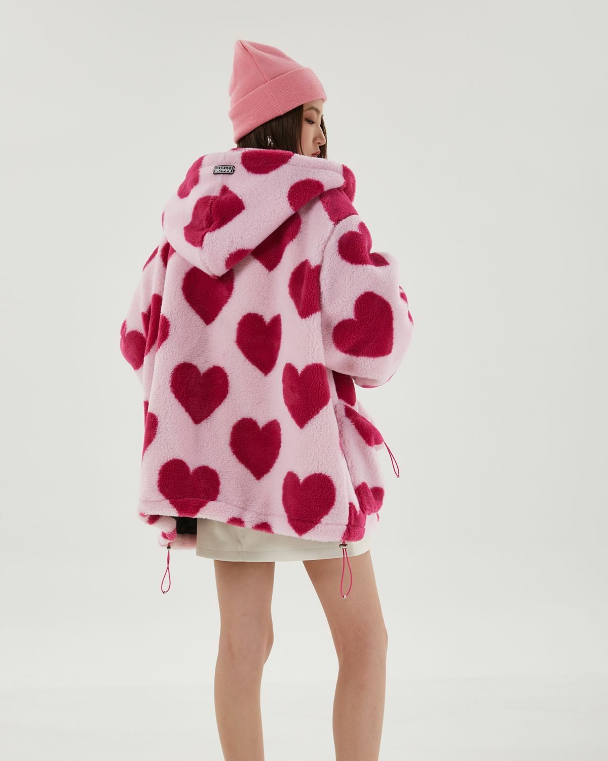 Y2K Aesthetic Pink Heart Pattern Hooded Jacket for Cute Outfits