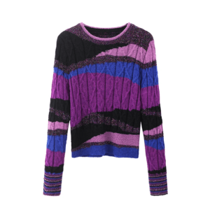 Y2K Aesthetic Round Neck Purple Flow Sweater - Cute Tops for Grunge & Coquette Styles