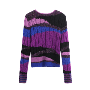 Y2K Aesthetic Round Neck Purple Flow Sweater - Cute Tops for Grunge & Coquette Styles