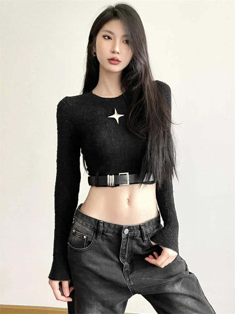 Y2K Aesthetic Star Belted Crop Top - Cute Pastel Goth & Grunge Style