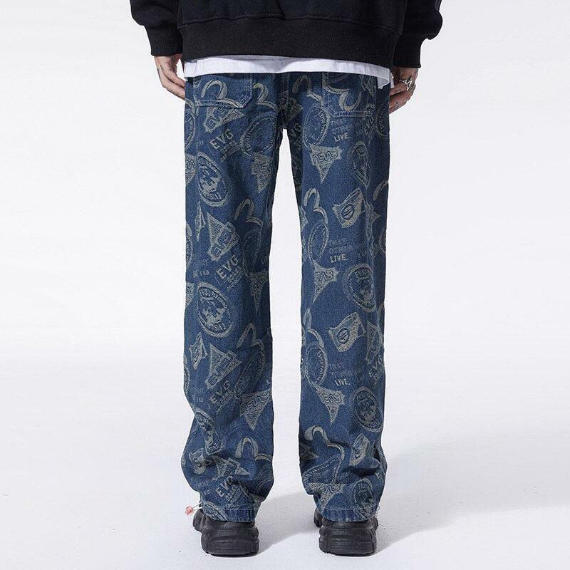 Y2K Aesthetic Straight Leg Printed Jeans for Grunge & Coquette Styles