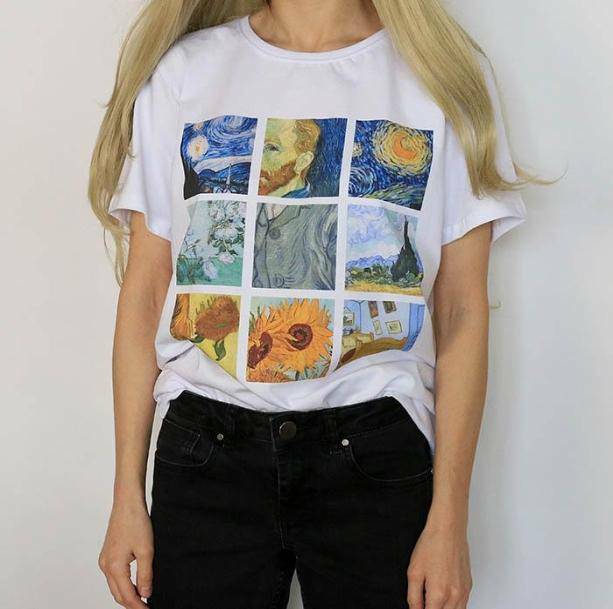 Y2K Aesthetic Van Gogh T-Shirt: Cute Tops for Grunge & Coquette Styles