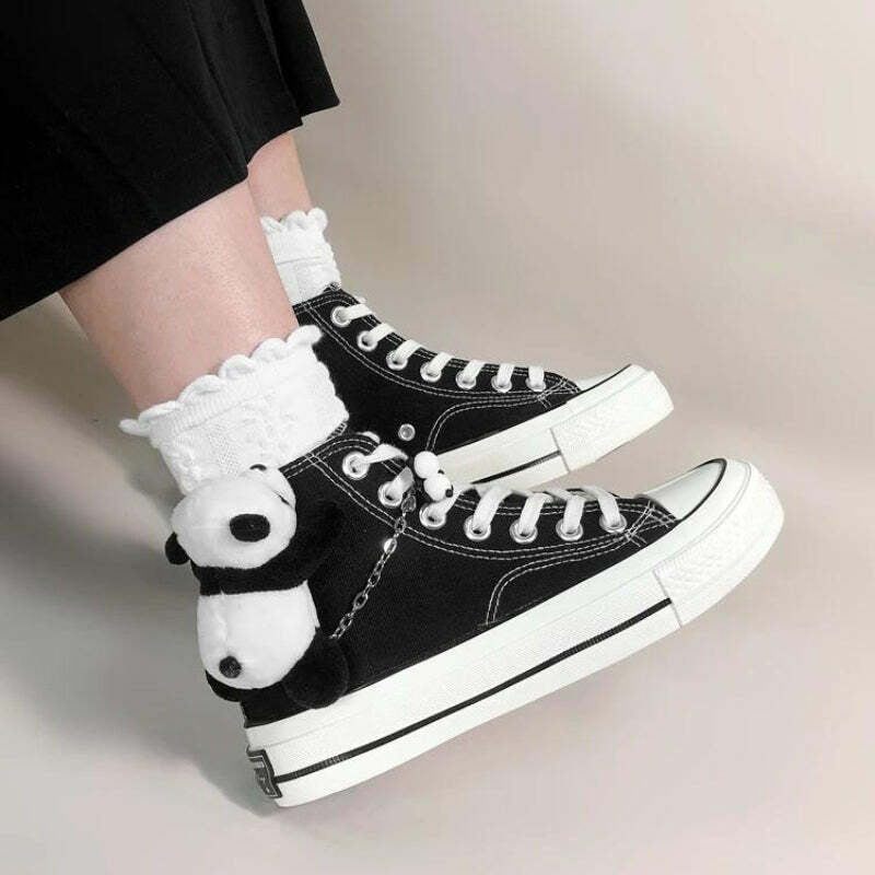 Y2K Aesthetic Weirdcore Panda Canvas Shoes for Cute Outfits & Styles