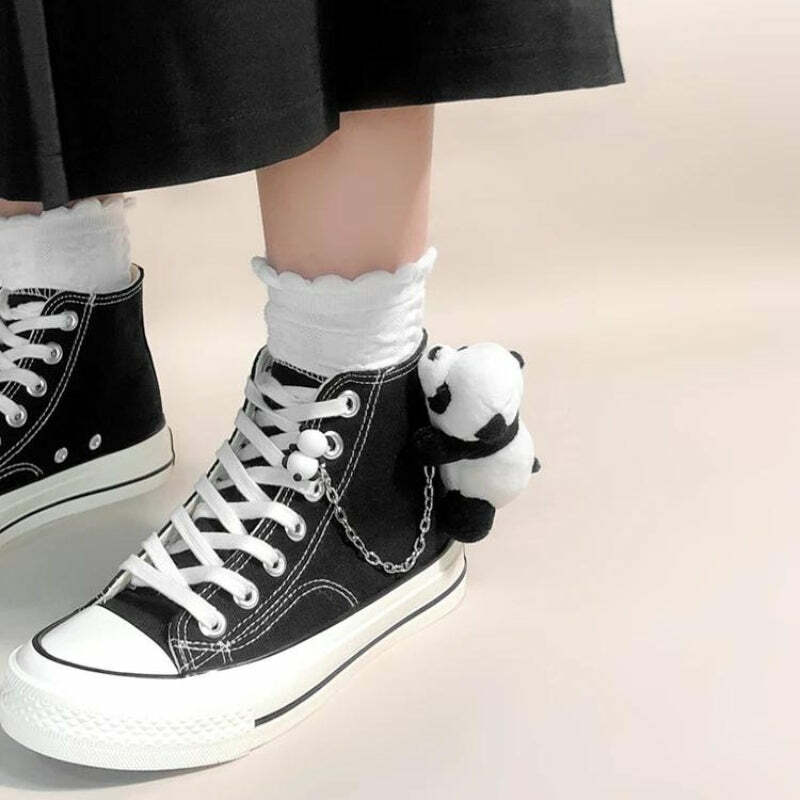 Y2K Aesthetic Weirdcore Panda Canvas Shoes for Cute Outfits & Styles