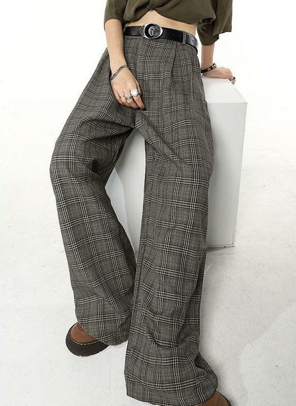 Y2K Aesthetic Wide Leg Plaid Pants for Grunge & Coquette Styles