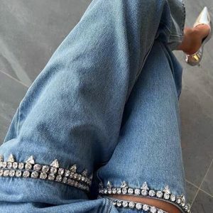 Y2K Baddie Embellished Cut-Out Jeans for Grunge & Coquette Aesthetic