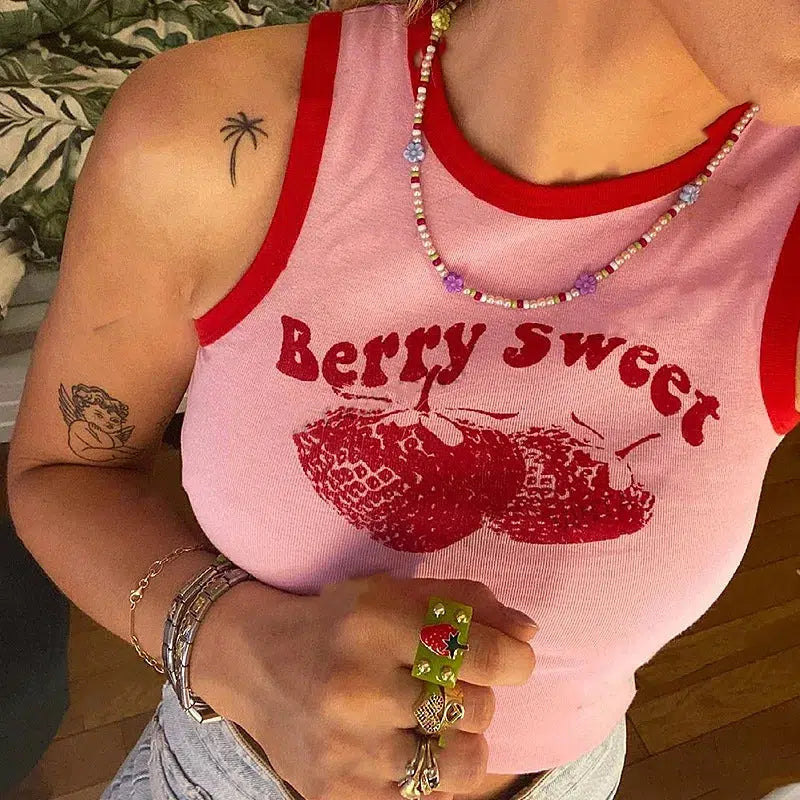 Y2K Berry Sweet Crop Top - Cute Pastel Goth & Coquette Aesthetic Style