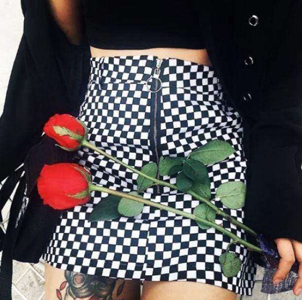 Y2K Black and White Checkerboard Cargo Skirt - Grunge Aesthetic Style