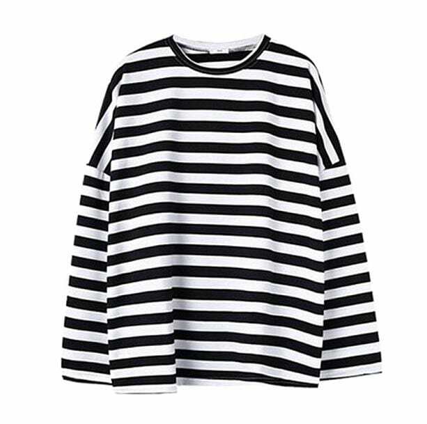 Y2K Black and White Striped Sweatshirt - Grunge Aesthetic Cute Top