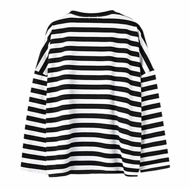 Y2K Black and White Striped Sweatshirt - Grunge Aesthetic Cute Top