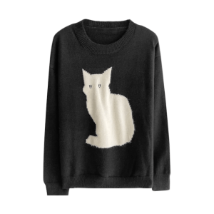 Y2K Black Kitty Sweater - Cute Tops for Coquette & Grunge Aesthetic