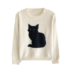 Y2K Black Kitty Sweater - Cute Tops for Coquette & Grunge Aesthetic