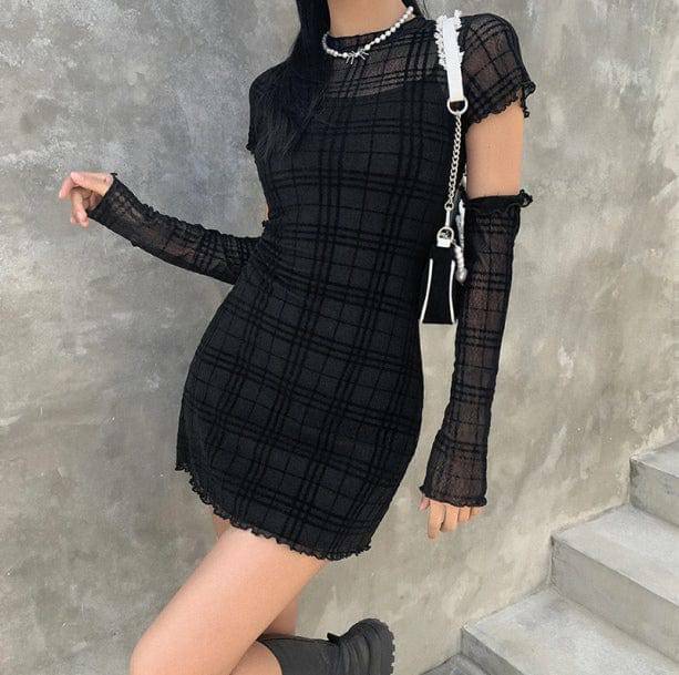 Y2K Black Plaid Mini Dress - Grunge Aesthetic & Coquette Style