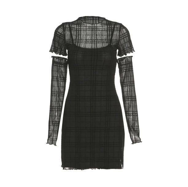 Y2K Black Plaid Mini Dress - Grunge Aesthetic & Coquette Style