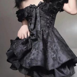 Y2K Black Princess Mini Dress - Coquette Aesthetic & Grunge Style