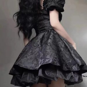 Y2K Black Princess Mini Dress - Coquette Aesthetic & Grunge Style