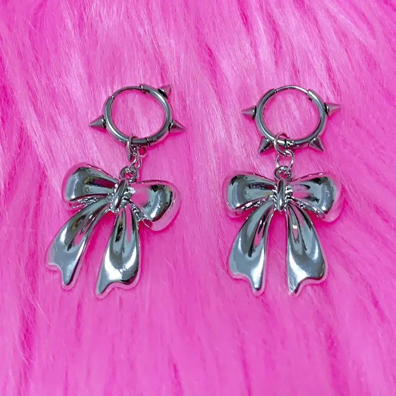 Y2K Bow Spiked Hoop Earrings - Cute Y2K Accessories for Coquette Aesthetic