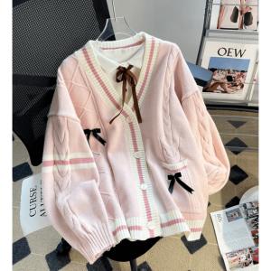 Y2K Bow Tie Kawaii Cardigan - Cute Pastel Goth & Coquette Aesthetic Top