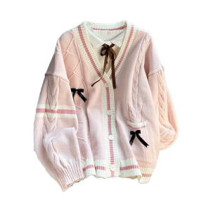 Y2K Bow Tie Kawaii Cardigan - Cute Pastel Goth & Coquette Aesthetic Top