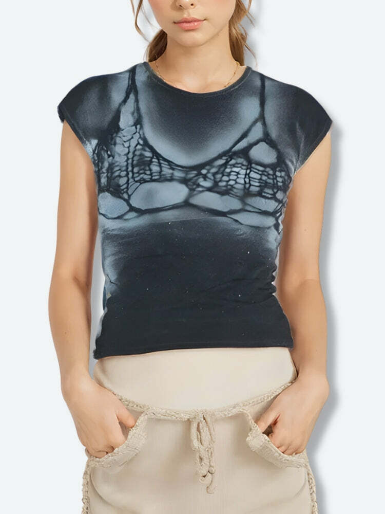 Y2K Bra Printed Tee - Cute Tops for Coquette & Grunge Aesthetic Styles