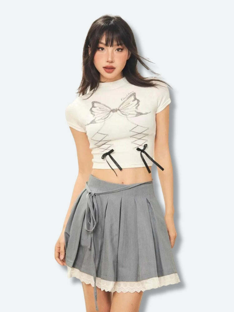 Y2K Butterfly Crop Top - Cute Pastel Goth & Coquette Aesthetic Style