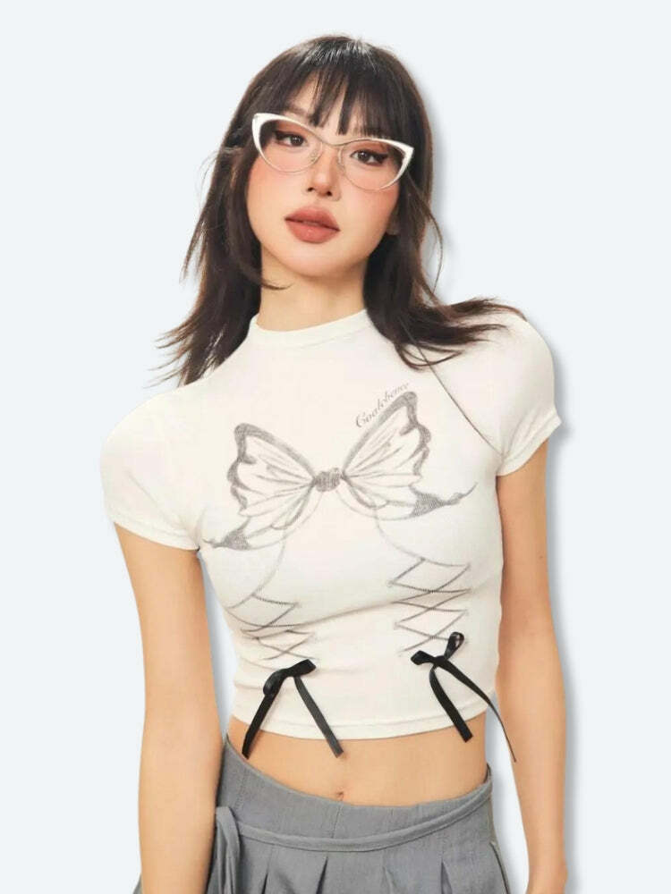 Y2K Butterfly Crop Top - Cute Pastel Goth & Coquette Aesthetic Style