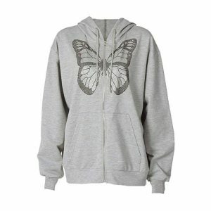 Y2K Butterfly Hoodie: Cute Tops for Coquette & Grunge Aesthetic Styles