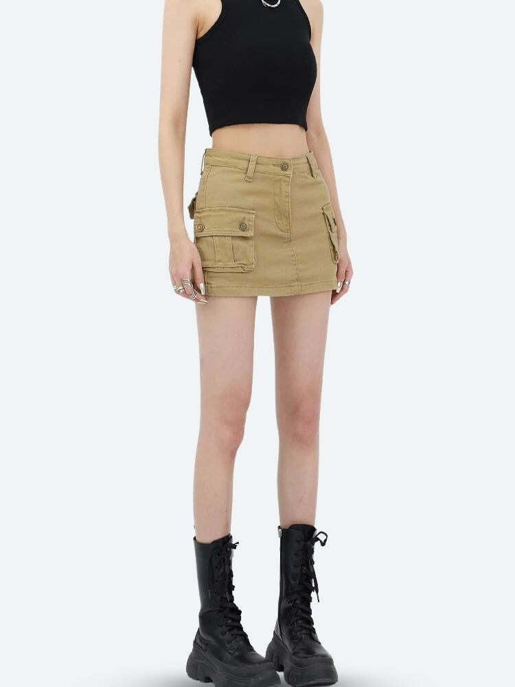 Y2K Cargo Denim Mini Skirt - Grunge Aesthetic & Cute Tops Essential