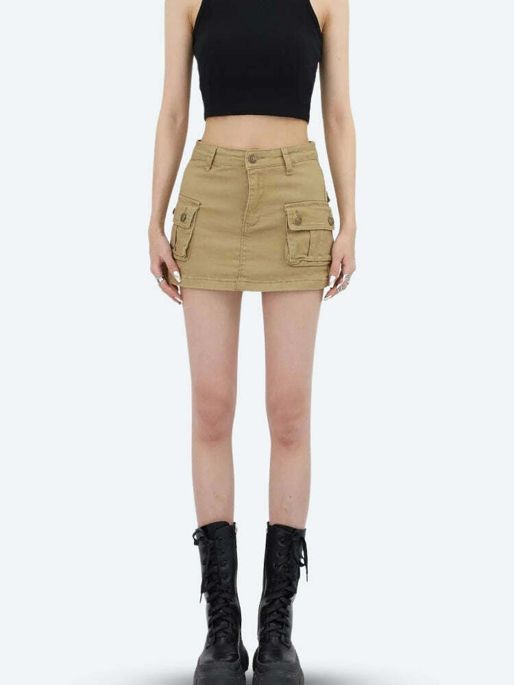 Y2K Cargo Denim Mini Skirt - Grunge Aesthetic & Cute Tops Essential