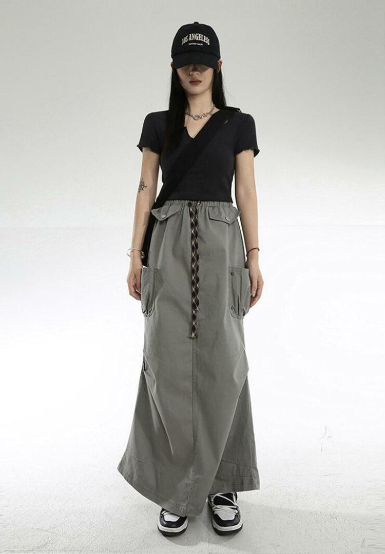 Y2K Cargo Pockets Parachute Maxi Skirt for Grunge & Coquette Aesthetic