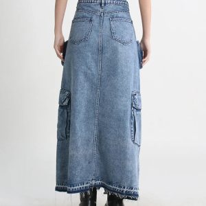 Y2K Cargo Split Denim Midi Skirt - Grunge Aesthetic & Cute Tops Style