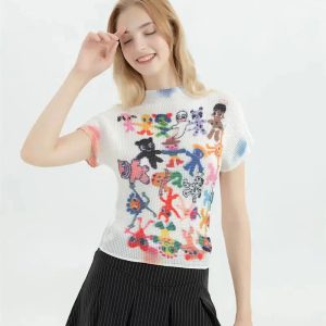 Y2K Cartoon Figures Printed Top - Cute Aesthetic for Grunge & Coquette