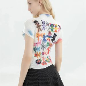 Y2K Cartoon Figures Printed Top - Cute Aesthetic for Grunge & Coquette