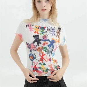 Y2K Cartoon Figures Printed Top - Cute Aesthetic for Grunge & Coquette