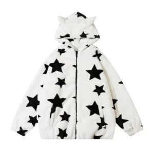 Y2K Cat Ears Star Hoodie - Cute Tops for Coquette & Grunge Aesthetic