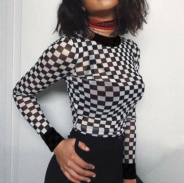 Y2K Checkerboard Top: Cute Grunge Aesthetic for Trendy Outfits