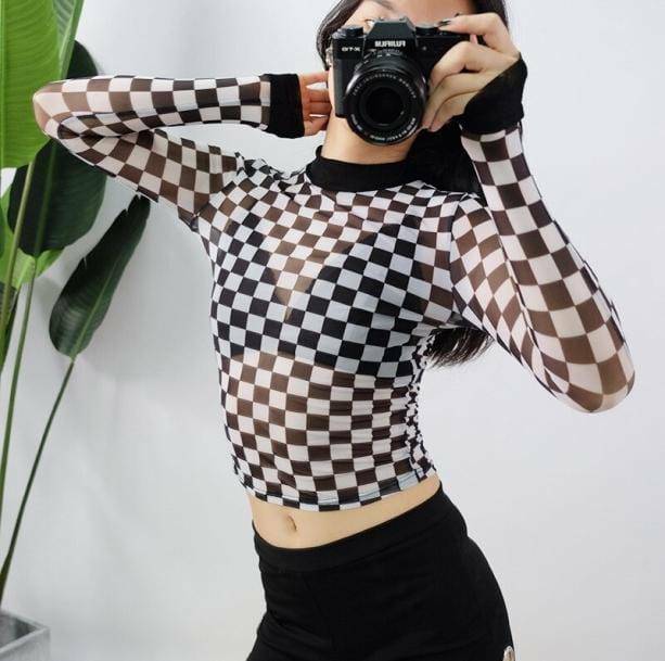 Y2K Checkerboard Top: Cute Grunge Aesthetic for Trendy Outfits