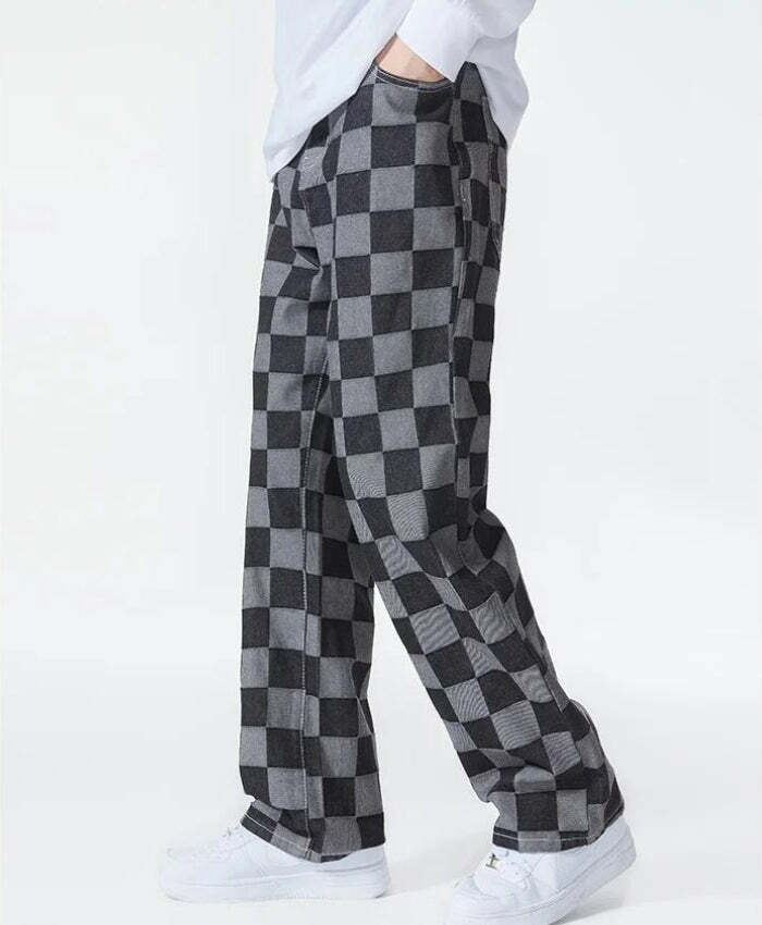 Y2K Checkered Black Pants for Grunge Aesthetic & Coquette Style