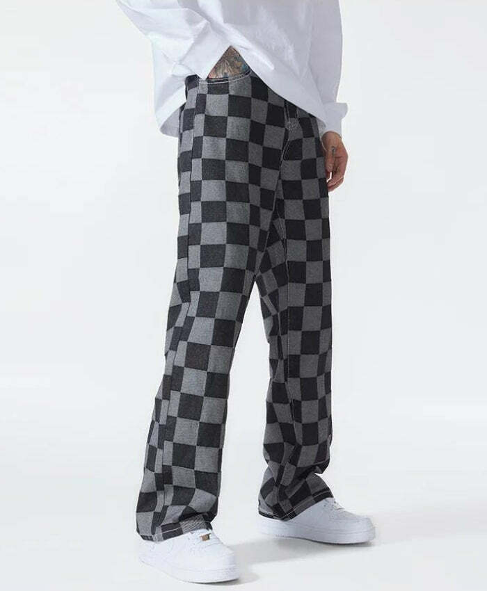 Y2K Checkered Black Pants for Grunge Aesthetic & Coquette Style