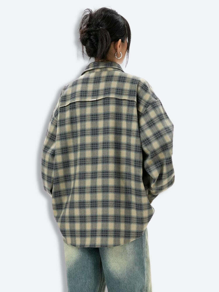 Y2K Checkered Shirt: Grunge Aesthetic Top for Cute Pastel Goth Outfits